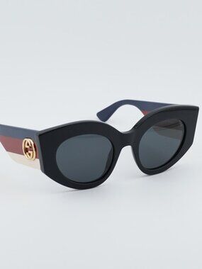 Gucci GG0275S 001 Women Sunglasses Black Cat Eye Frame, Grey Lenses